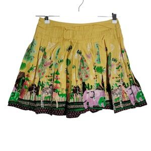 ES Style Yellow Safari Novelty Print Cotton Pleated Mini Skirt Elephant Zebra 38